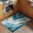 thumbnail image 2 of 2x3 Ft Entryway Area Rug, Blue Marble Kitchen Rug Runner Washable Floor Mat, Luxury Yellow Modern Ink Painting Art Non Slip Indoor Door Mat Throw Carpet for Bathroom Living Room Bedroom, 2 of 8