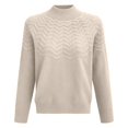 thumbnail image 5 of Women's Mock Turtleneck Sweater, Long Sleeve Embossed Design Pullover, Chunky Knit Winter Top, Solid Color Casual Jumper, Batwing Sleeve Sweater, Everyday Winter Wear Beige L, 5 of 7