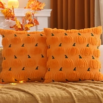 Tosleo Fall Throw Pillow Covers 18x18 Set of 2 Orange Pumpkin Decorative Pillow Cases Farmhouse Plush Faux FurWool Cushion Covers for Couch Sofa Bed