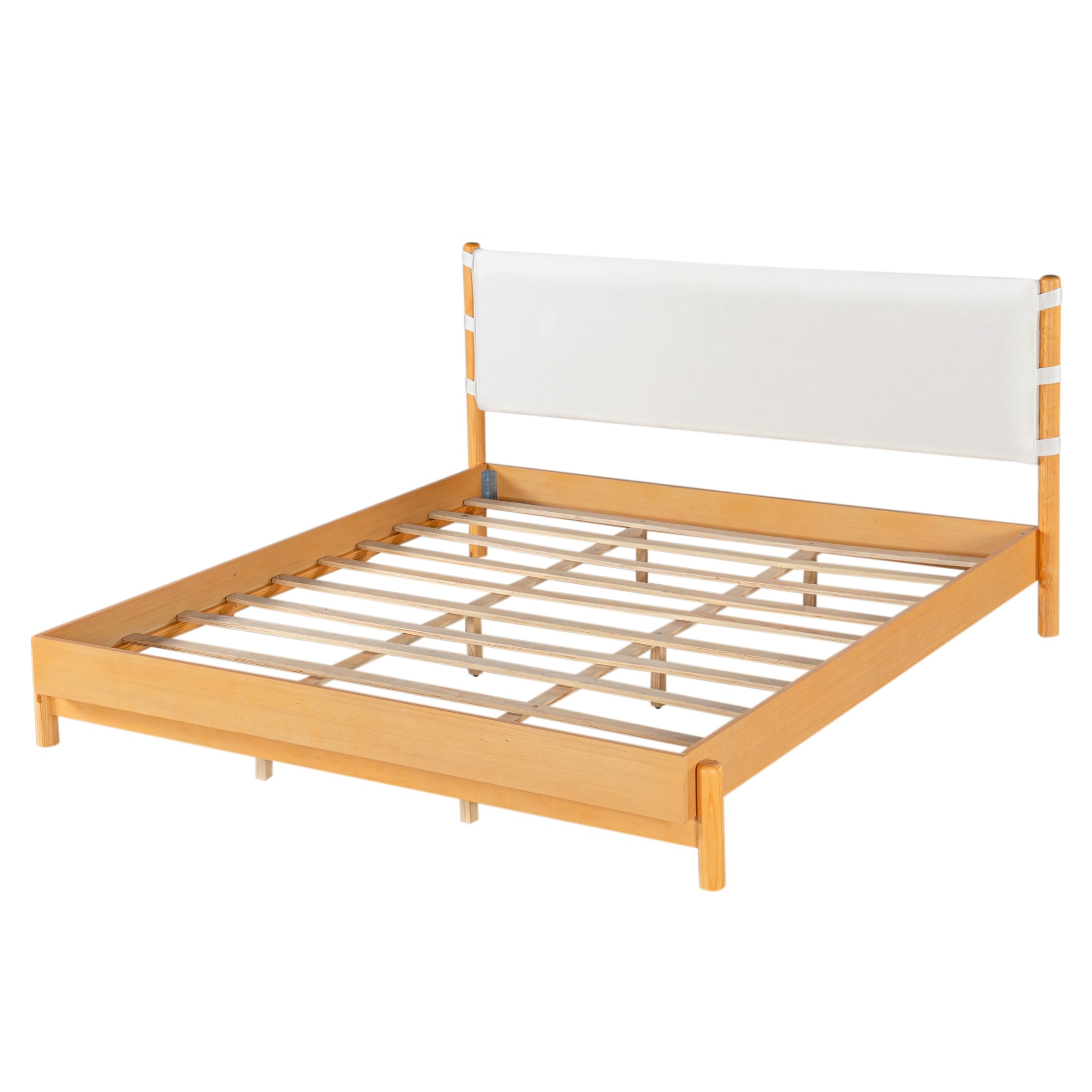 Christopher Knight Home King Modern Wood Platform Bed with PU Upholstered Headboard, Oak+Beige
