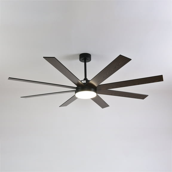 72" Ceiling Fan with Light, 6-Speed Remote Control, Reversible DC Motor, Modern 8 Blades with 6"/12"/19.5" Downrods for Home or Commercial Black/Walnut