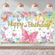 thumbnail image 1 of Butterfly Happy Birthday Banner Butterfly Theme Photography Background Butterfly Backdrop for Girls Butterfly Birthday Party Decoration, 1 of 4