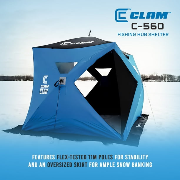 Clam 14476 Outdoor Portable 7.5 Foot Pop Up Ice Fishing Hub Shelter Tent
