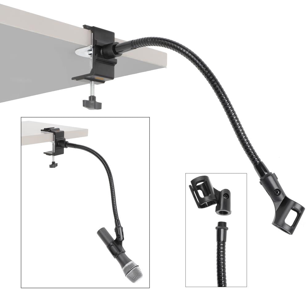 AURAY Microphone Arm Stand Long 12'' Sturdy Gooseneck Mic Stand Adjustable Microphone Arm Stand with Clamp - Mic Holder Flexible Microphone Holder for Podcasting, Radio, Lectures, Singing