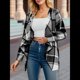thumbnail image 4 of Chaqueta de Solapa A Cuadros con Abertura Frontal para Mujer, Camisas de Larga para Mujer, Chaquetas Ligeras Informales para Otoño. Gris L, 4 of 9