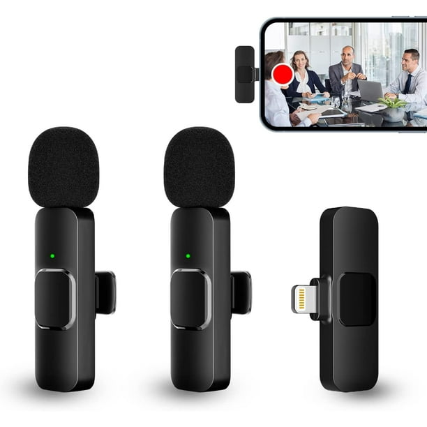 PQRQP Paquete de 2 micrófonos Lavalier inalámbricos para iPhone, iPad - Calidad de sonido cristalina para grabación, transmisión en vivo, YouTube, Facebook, TikTok