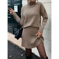 thumbnail image 5 of Womens Sweater Skirt Sets 2 Piece Outfits Ribbed Knit Mock Neck Sweater Pullovers A Line Mini Skirt Set Brown M, 5 of 8