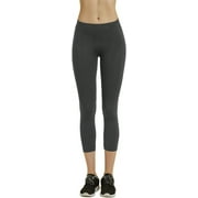 247 Frenzy Women's Active Essentials MOPAS Soft Stretch Nylon Blend Unlined Capri Length Leggings with Ribbed Elastic Waistband - Charcoal Gray EX004_CGY (OS)