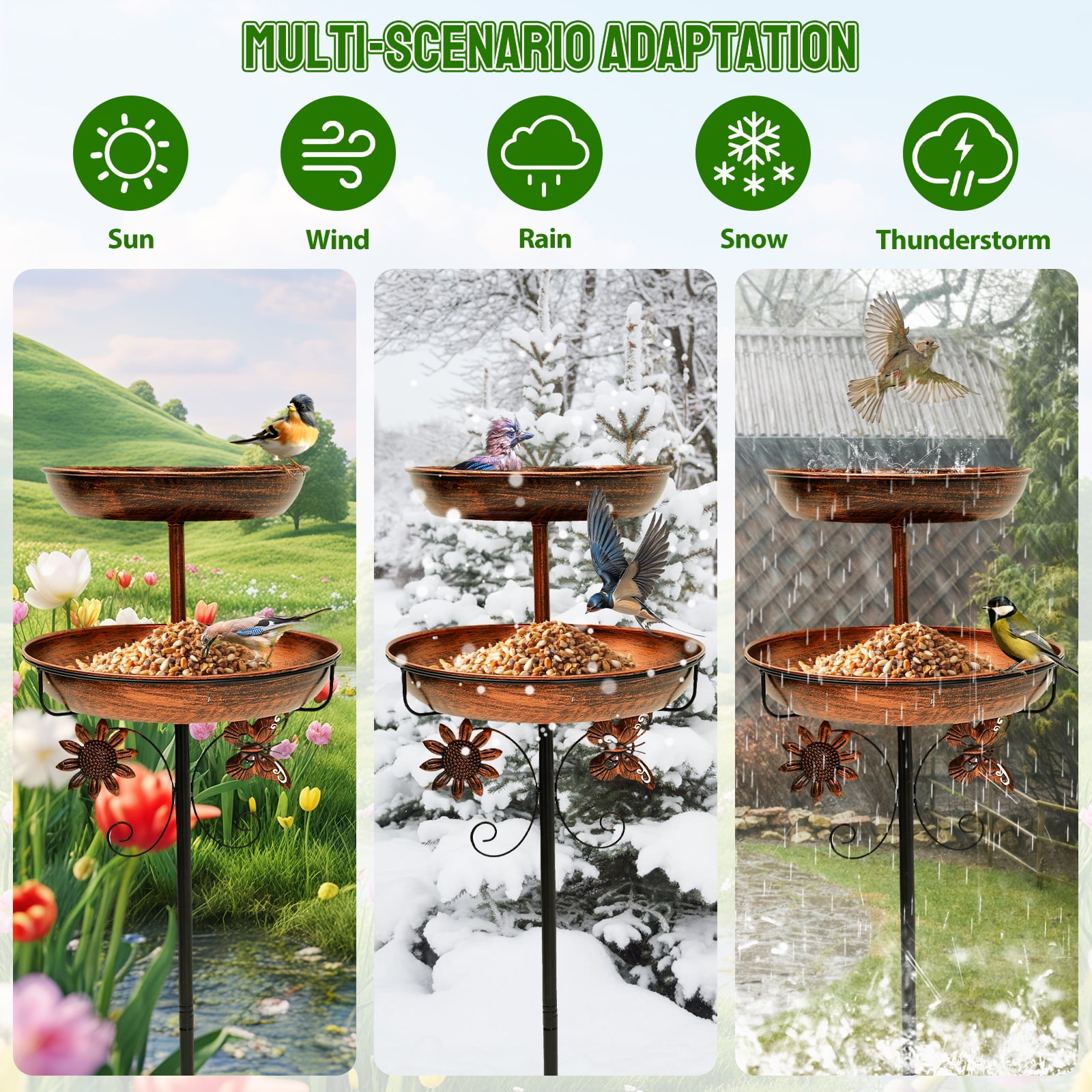 Iron Feeding Bird Bath Spike With 5 Pronged Base Decorative Rust Resistant Bird Feeder Standing Bath for Outdoor Garden Patio Yard Lawn