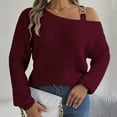 thumbnail image 2 of Arlun Women's Sweater Fashion Metal Buckle Strap Cold Shoulder Long Sleeves Cable Knit Sweaters Solid Color Ribbed Comfortable Pullover Knitwear Tops Red M, 2 of 5