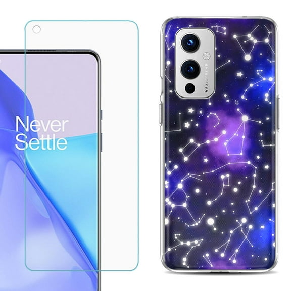 Slim-Fit TPU Phone Case Compatible with OnePlus 9 5G, with Tempered Glass Screen Protector, by OneToughShield ® - Constellations