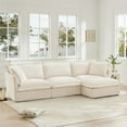 thumbnail image 3 of Modern Oversized L-Shaped Slipcovered Sectional Sofa in Cream (220×80×75cm) with Convertible Ottoman, 3 of 19