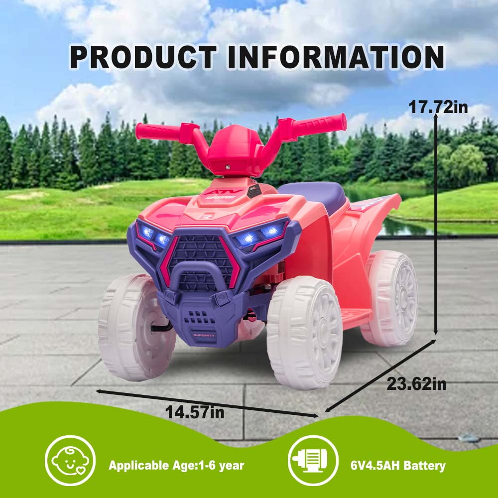 DNWRZCJXY 6V Kids Quad Ride-On Toy, Toddler ATV Car with Push-Button Start, LED Headlight & All-Terrain Tires – Safe, Rechargeable, for Ages 1-6 Years Up to 44 lbs