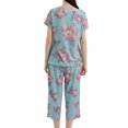 thumbnail image 3 of Jamicy Pyjama Mignon pour Femmes Ensemble Imprimé Haut à Manches Courtes avec Cordon Capris Ensemble de Pyjama pour Dames Confortable Col Rond Tenue de Détente, 3 of 7