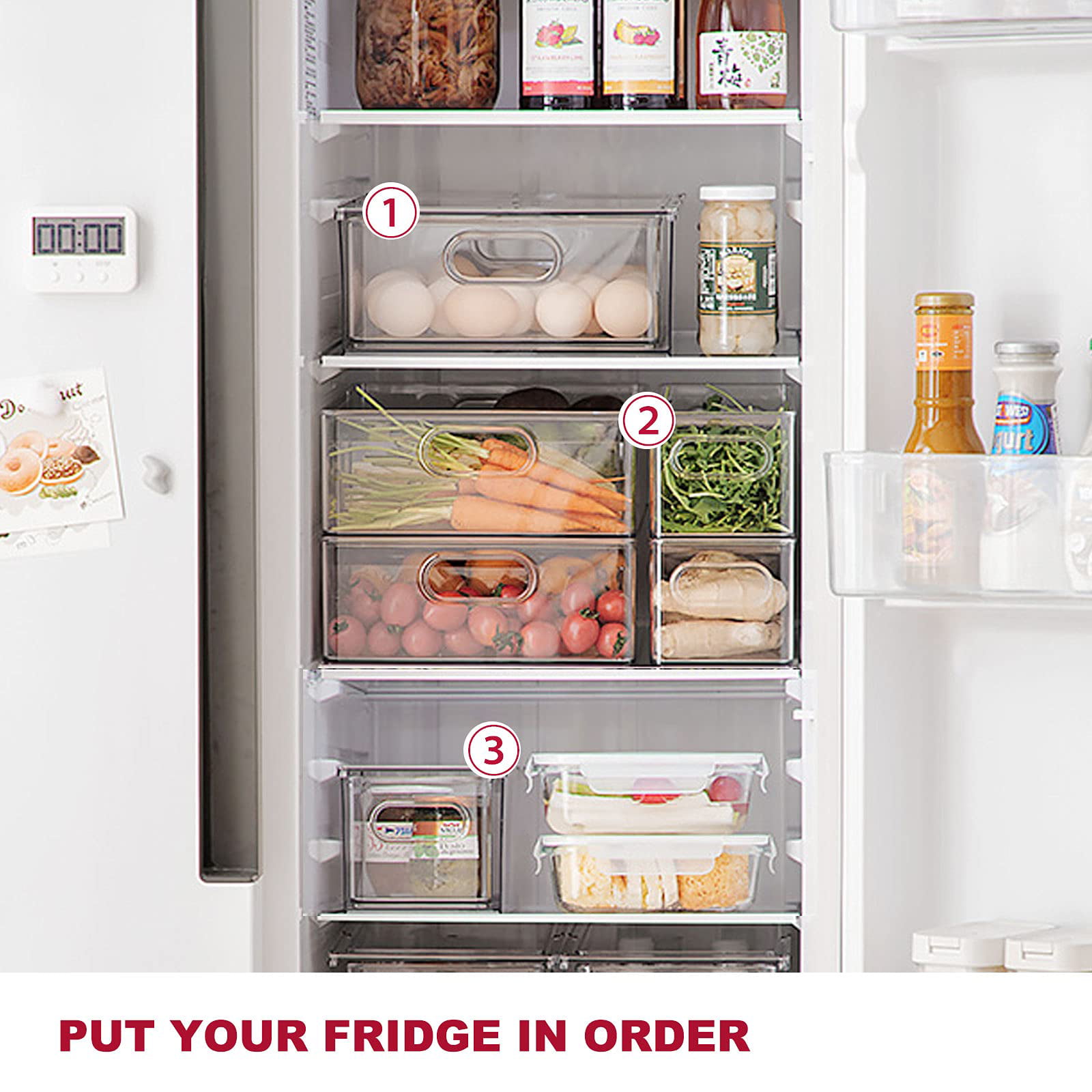 1pc Transparent Refrigerator Storage Box For , Cola, Soda Bottles,  Blue/yellow Handles