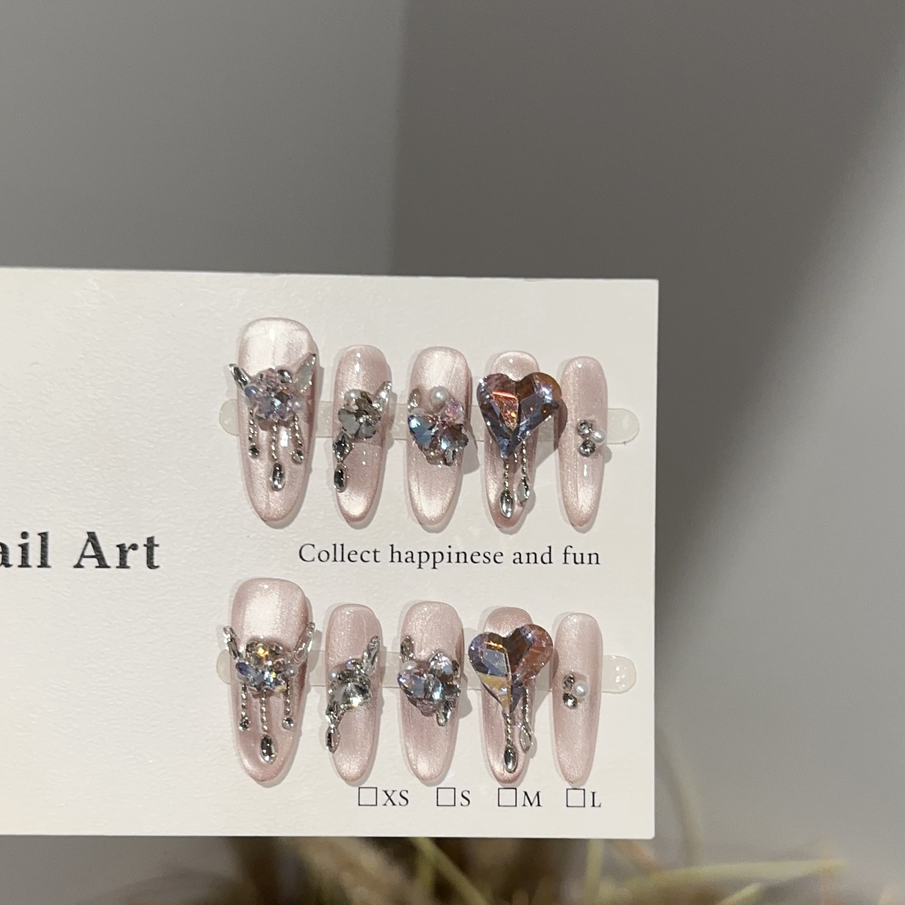 Pure handmade nail high-end pink purple cat eye high-end nail art film light luxury flash pile diamond fake nail patch