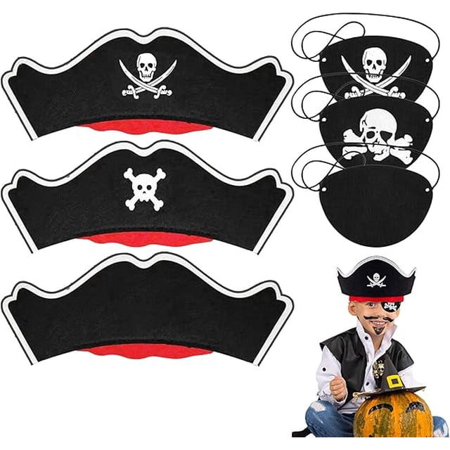 12 piezas de disfraces de piratas para niños, 6 sombreros de pirata y 6 parches de ojo de pirata, disfraz de pirata, sombrero, traje de pirata, diadema de pirata