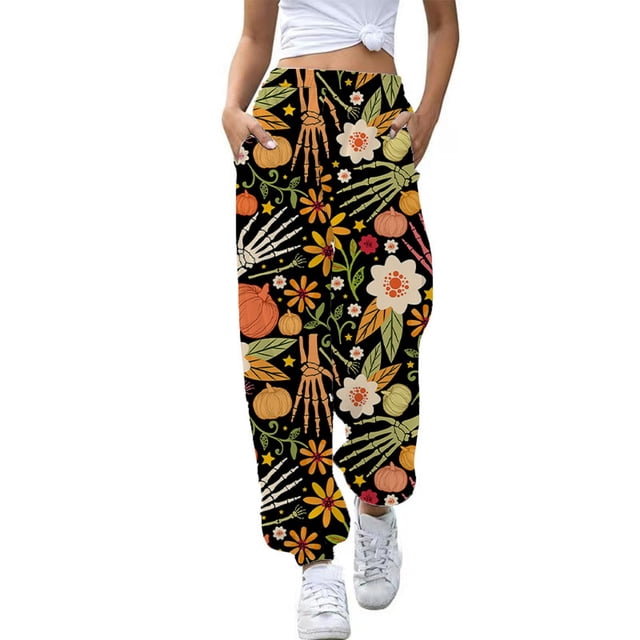Pantalones de pierna ancha sueltos de cintura alta ajustados deportivos casuales de moda para mujer de Halloween Fridja alkflakhf35096