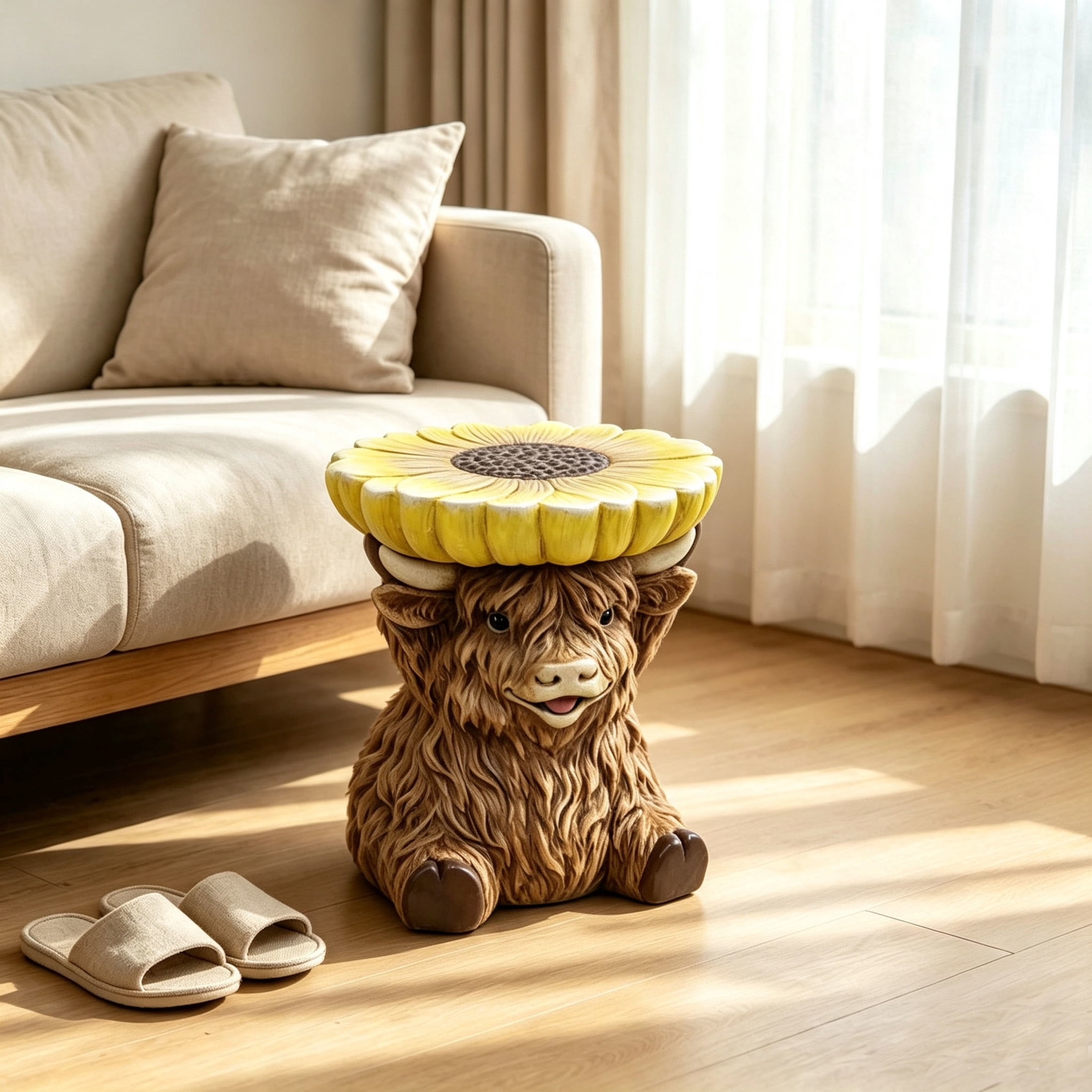 Noble House Highland Cow Stool, Cute Animal Side Table Decor, Outdoor Creative Figurine Seat for Patio, Garden, Brown