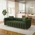 thumbnail image 3 of Modern Sofa Couch with Metal Legs Teddy Velvet Upholstered Tufted 3 Seater Couch with 2 Pillows Decor Furniture for Living Room, Bedroom, Office, 80 Inch Wide (Green-Teddy), 3 of 5