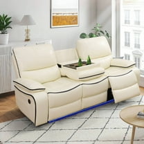Power Leather Recliner Loveseat Sofa with LED Light for Living Room Recline Couch Home Theater Seat with USB Port , White
