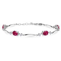 Gem Stone King 925 Sterling Silver Red Ruby and White Lab Grown Diamond Tennis Bracelet for Women | 4.30 Cttw | Gemstone July Birthstone | Oval 7X5MM | 6 inch   1 inch Extender