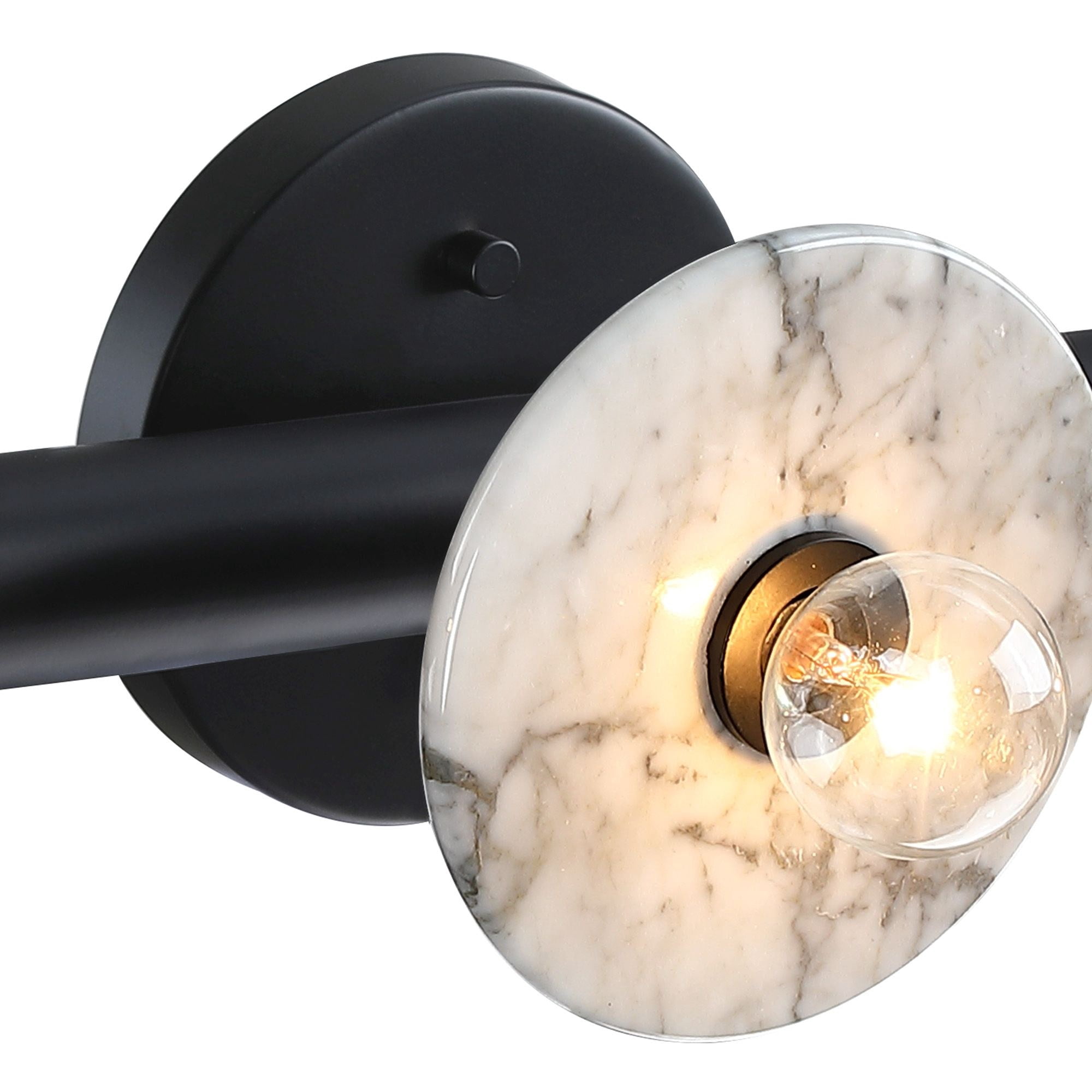 Fina 24.75 in. 3-Light Matte Black Vanity Wall Light with Natural Marble for Bathrooms