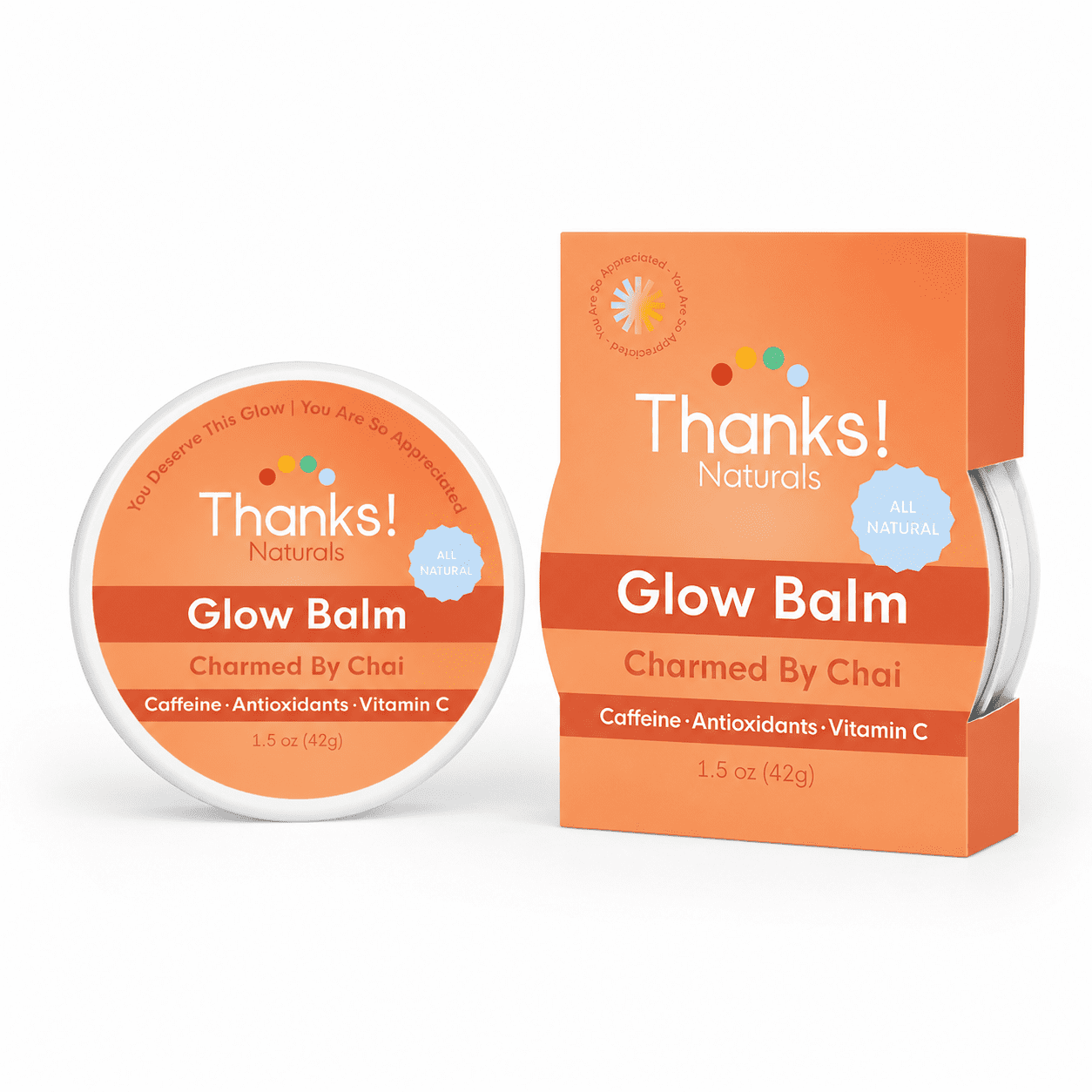Thanks! Naturals Glow Balm, Charmed by Chai, Caffeine & Vitamin C, 1.5 OZ