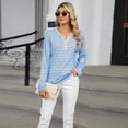 thumbnail image 3 of SWSMCLT Women's Long Sleeve Tshirt Striped Summer Shirt Fashion Cool Fall Tees Henley Neck Tunics Loose Fit Tshirt Blue Large, 3 of 5