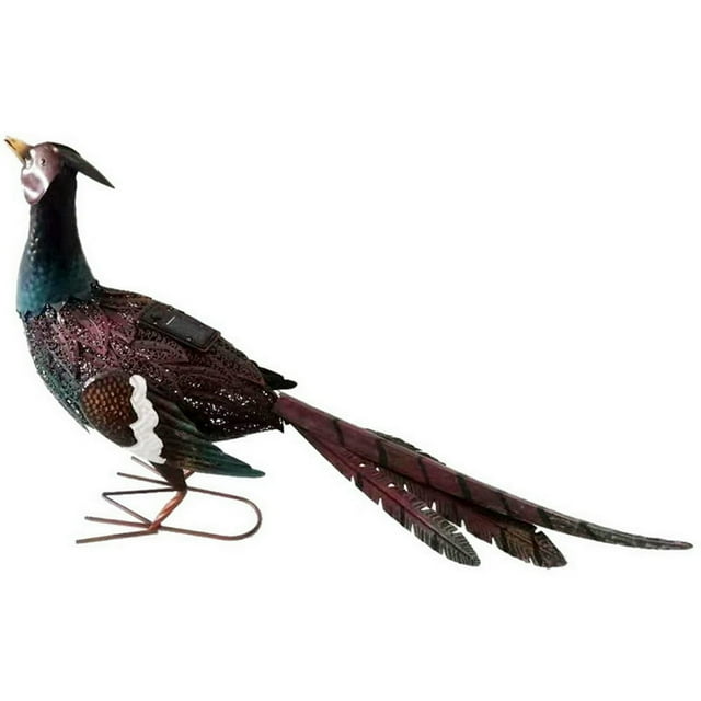 Wrought Iron Animal Painted Peacock Garden Statues With Solar Lights For Courtyard Balcony Decor