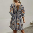 thumbnail image 5 of Fesfesfes Women Bohemian V Neck Dress Loose Short Sleeve Print Mini Dress, 5 of 9