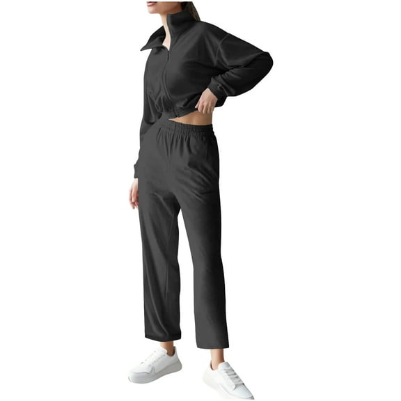 Levmjia Two Piece Outfit For Women Cardigan Long Sleeve Lapel Zipper Velvet Tops and Sweater Pants Set Casual Outfit Soft Comfy Fall Winter Yoga Work Daily Wear