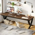 thumbnail image 3 of Tribesigns 78 Inch 2 Person Computer Desk, Double Workstation Desk with Curved Metal Legs, Rustic Brown Long Office Table for Home or Business Use, 3 of 5