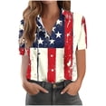thumbnail image 5 of Mifsaly Short Sleeve Button Down Shirts for Women Lapel Collar V Neck Blouses Patriotic Hearts American Flag Print Independence Day Tops 2026 L, 5 of 6