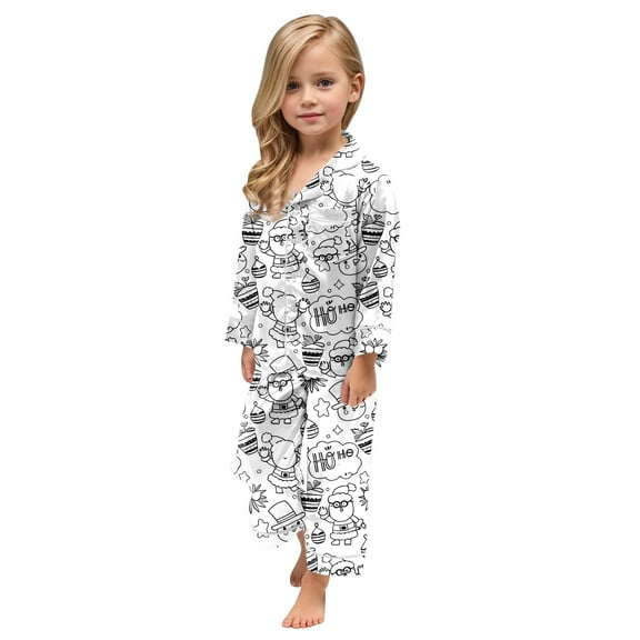 FYDUU Kids Colorable Pajama Set Boys And Girls Fashion Colorable Pajamas Kid DIY Hand Painted Homewear Set Long Sleeve Pants Pajama Sets Sleepwear for Teen Cozy Nightwear