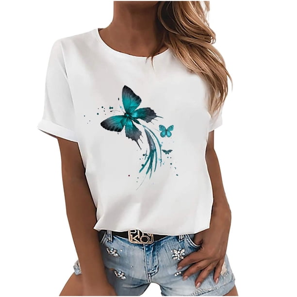 Blusa holgada de manga corta con cuello redondo y estampado a la moda para mujer Pompotops hfajkhk130262