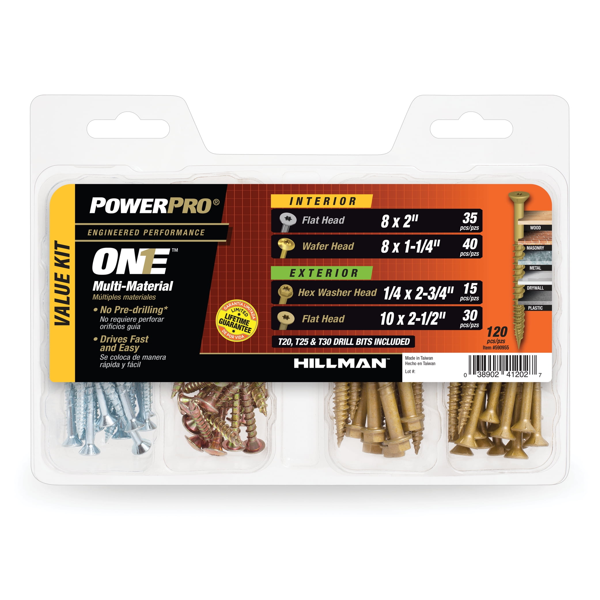 Power Pro One Interior and Exterior Screw Kit, Steel, Multi-surface, 120 Pieces