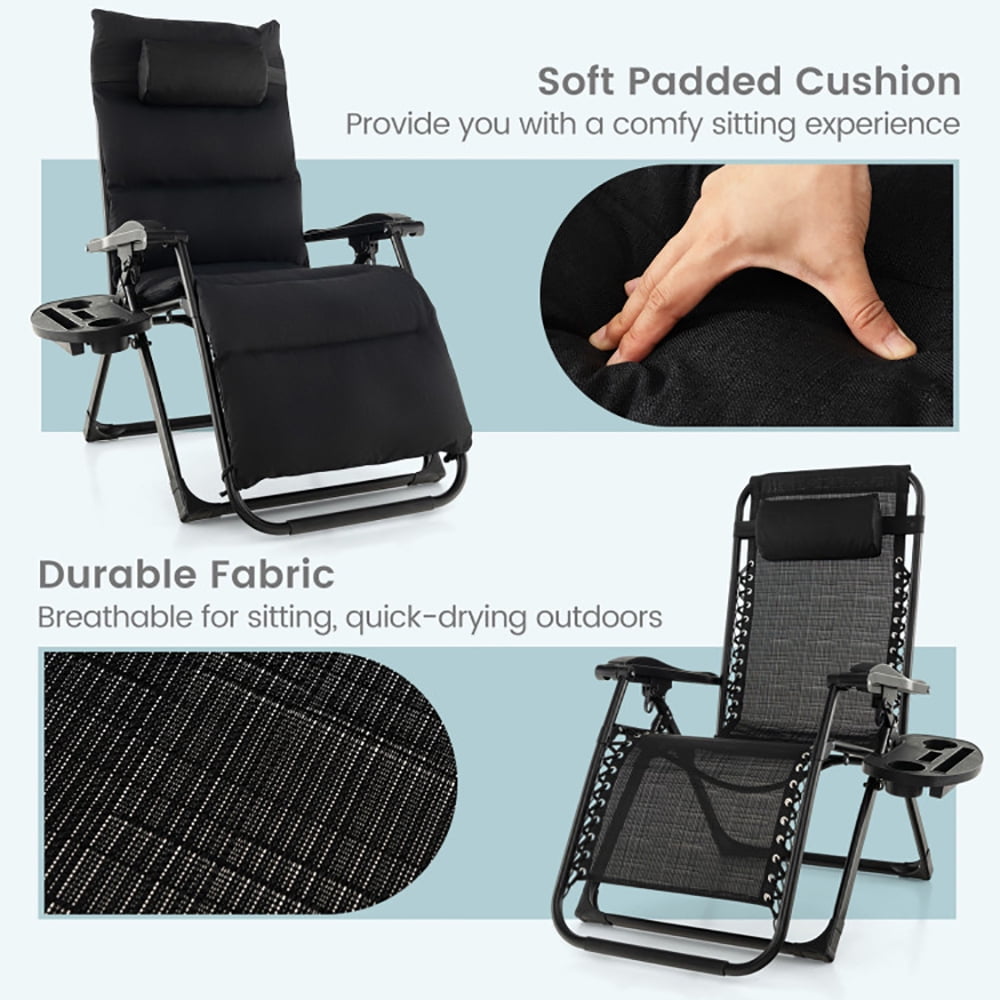 Aimee Lii Adjustable Metal Zero Gravity Lounge Chair with Removable Cushion and Cup Holder Tray, Patio Loungers, Black Aimee Lii Adjustable Metal Zero Gravity Lounge Chair with Removable Cushion and Cup Holder Tray, Patio Loungers, Black