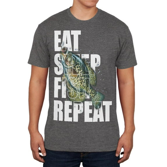 Eat Sleep Fish Repeat Crappie Mens Soft T Shirt Charcoal Heather LG