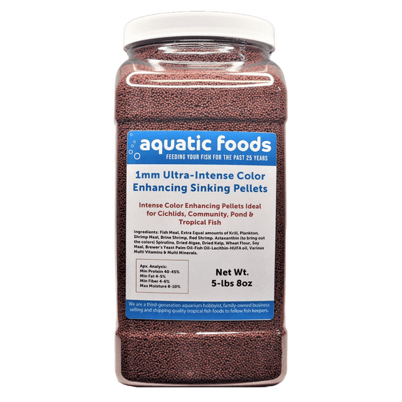 1mm Ultra-Intense Red Color Enhancing Sinking Pellets for Shrimp, Snails, Crayfish, Catfish, All Bottom Fish, Small Discus, Cichlids Community Fish, All Tropical and Pond Fish…5-lb 8oz Lg Jar