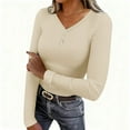 thumbnail image 1 of Women's Long Sleeve Henley V-Neck Fleece Slim Fit Thermal Top - Fall Winter Basic Base Layer, 1 of 8