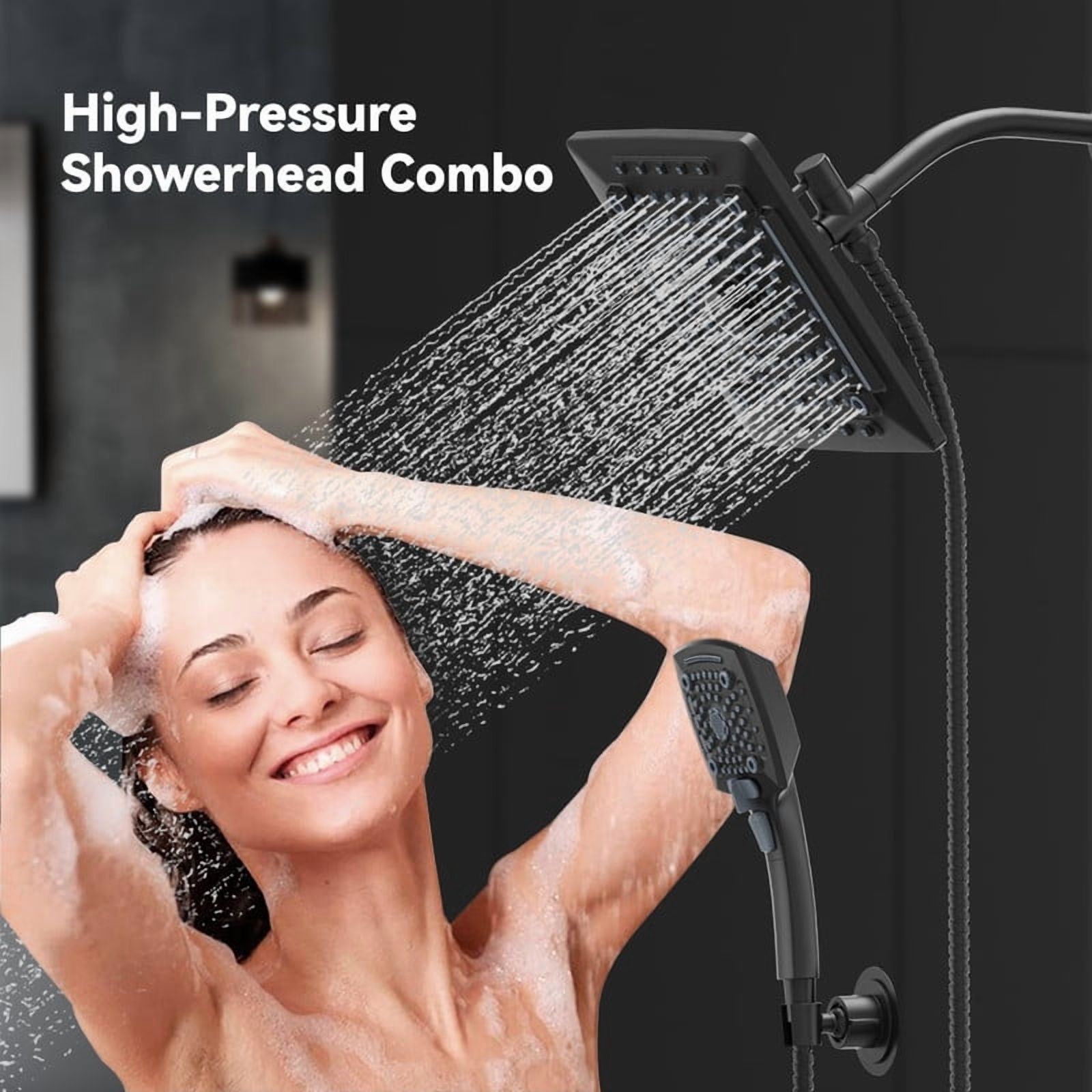 AUKTOPT Rainfall 5-Modes Spary 10 Inch Wall-Mount Showerhead Handheld Shower, Shower Head Combo with 60 Inch Hose, Matte Black