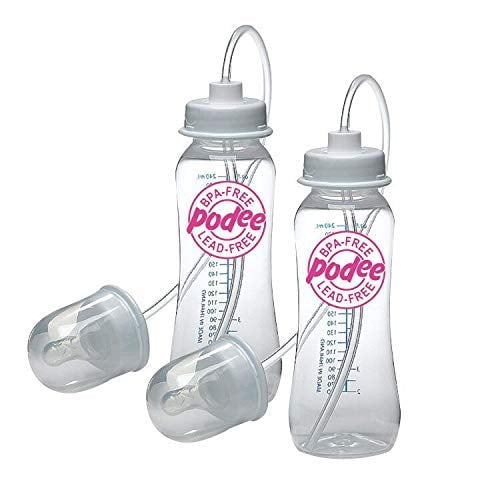 Anti-Colic Feeding System 4 oz Podee Hands Free Baby Bottle 2 Pack - Pink 