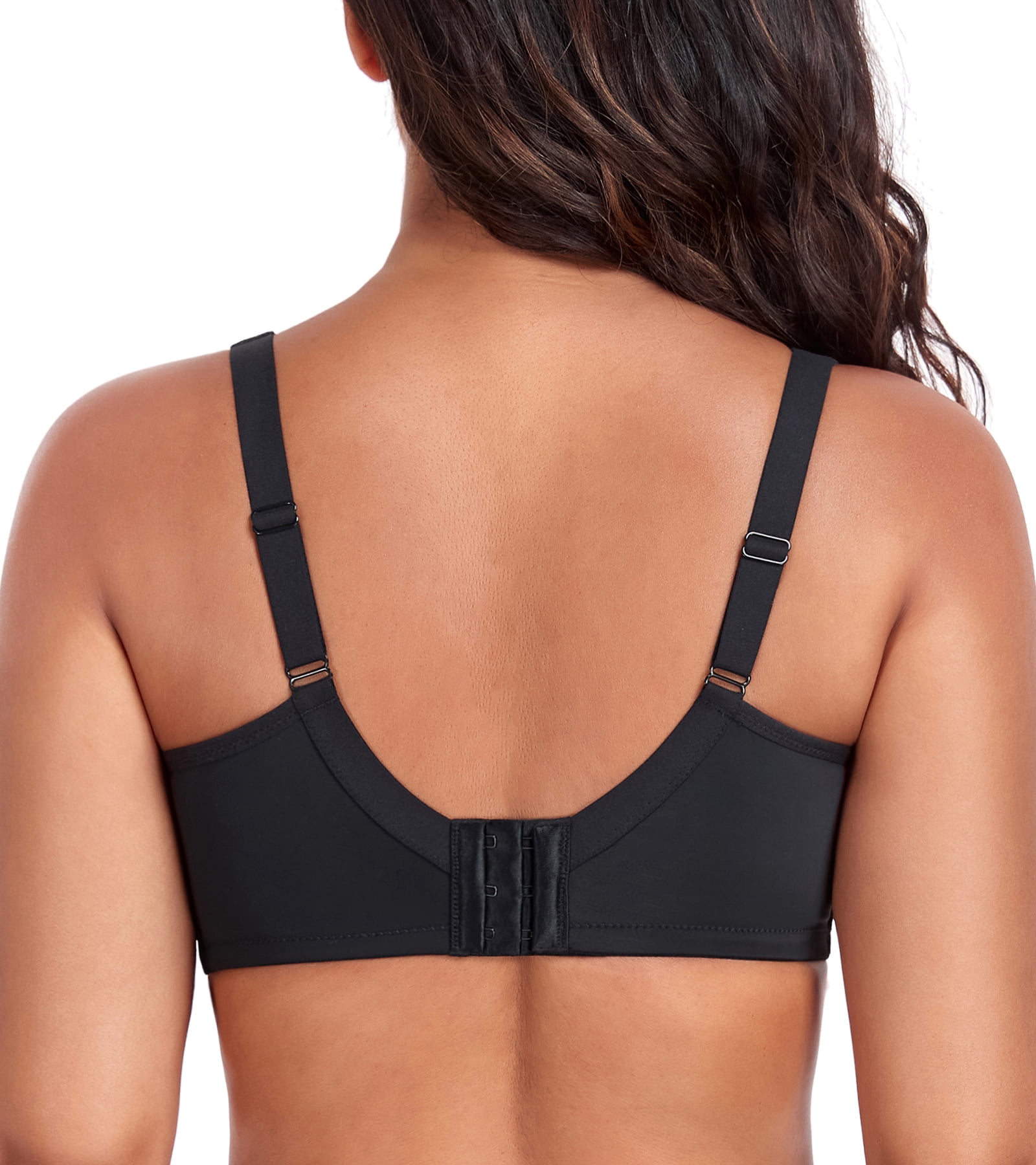 Exerin Women's Minimizer Full Coverage Underwire U-Back Unlined Plus Size Bra(38DD,Black)