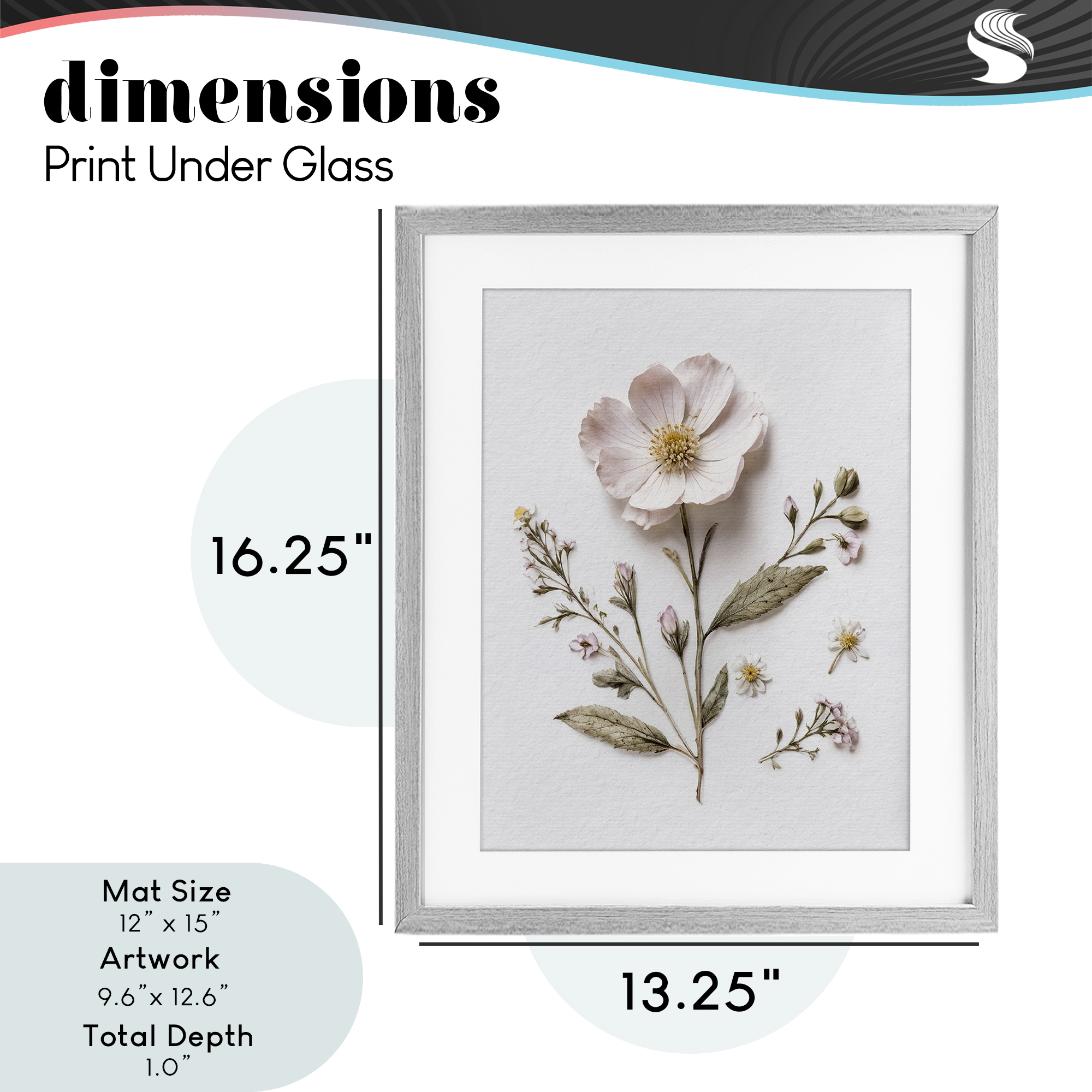 Pressed Wild Flowers Gray Framed Print Under Glass, design by Lettered and Lined