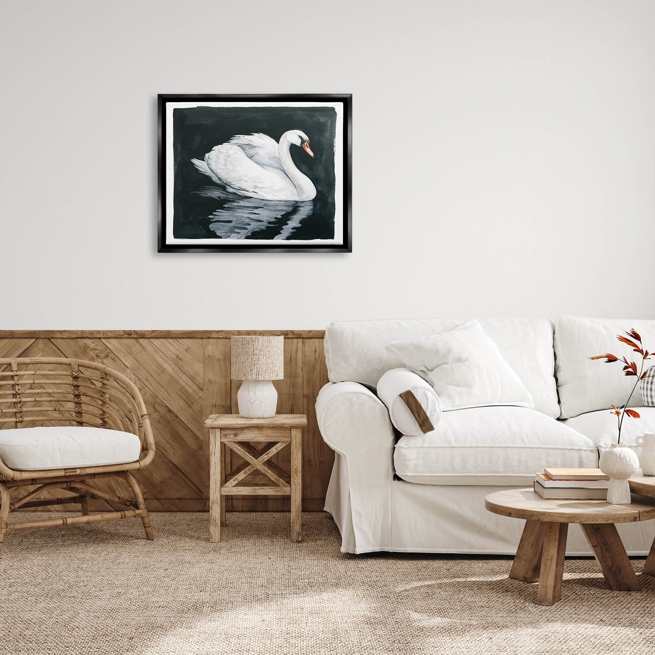 Elegant Swan Reflection Portrait Animals & Insects Graphic Art Jet Black Framed Art Print Wall Art