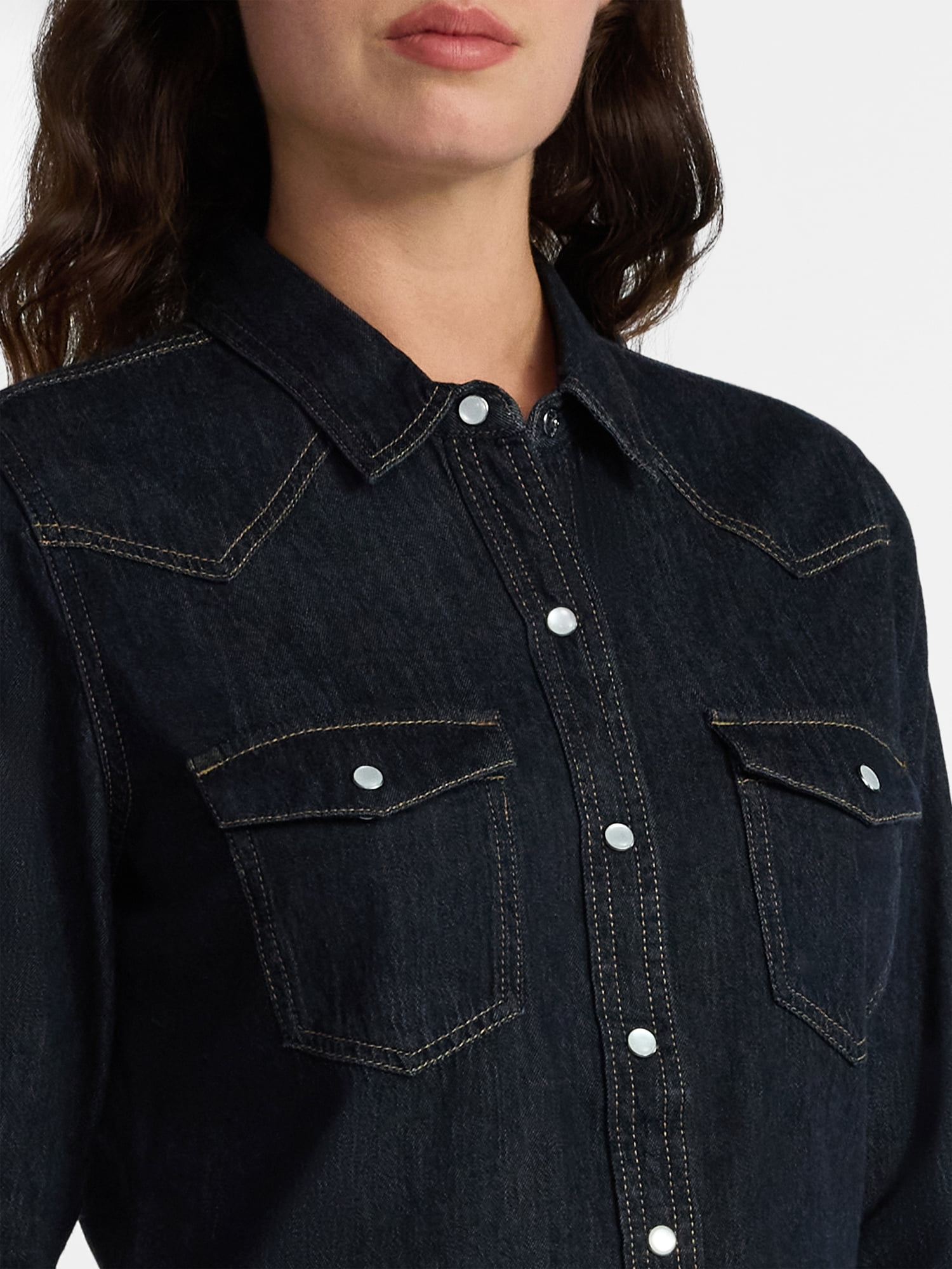Time and Tru Women’s Lightweight Cotton Denim Shirt, Sizes XS-3XL