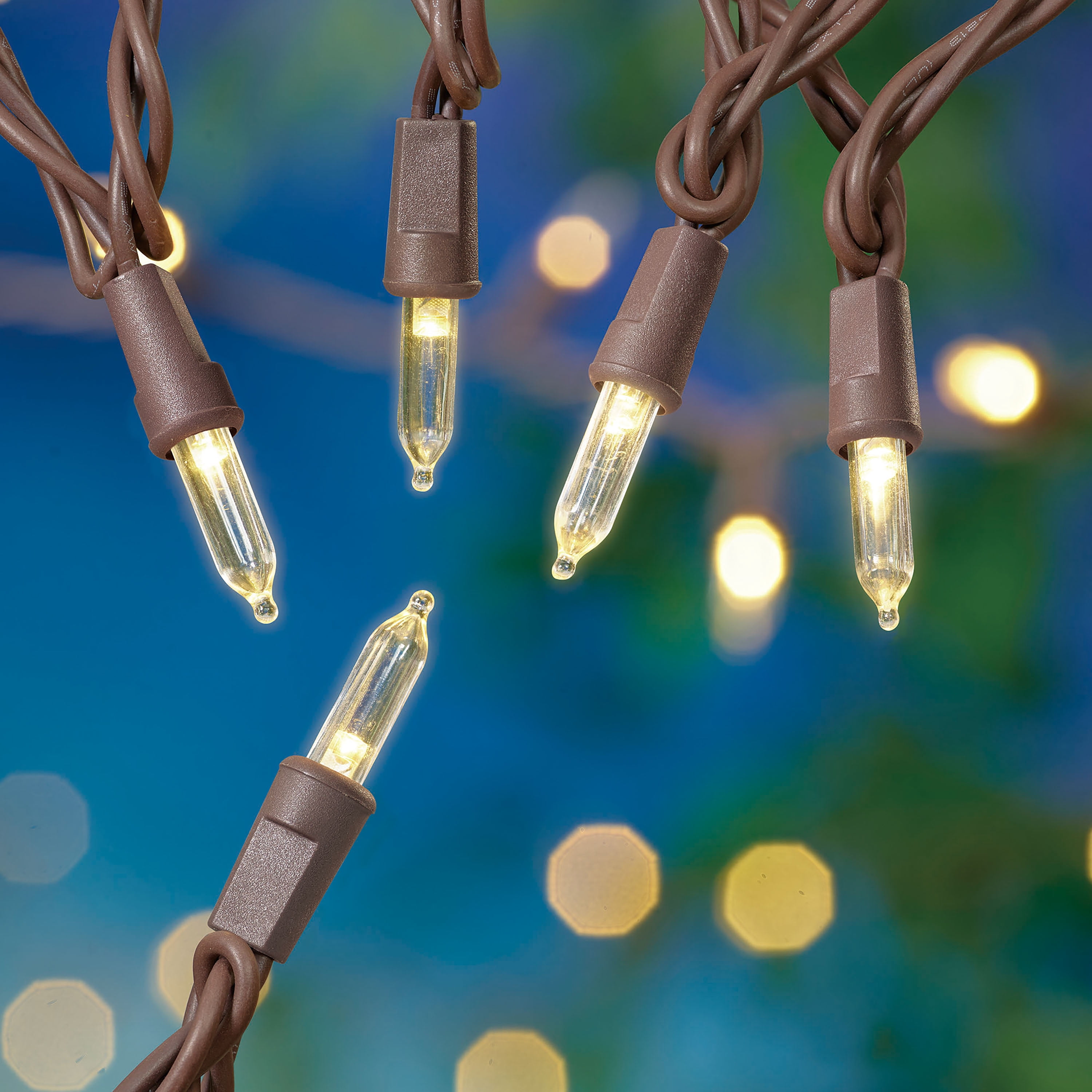 (2 pack) Mainstays 100-Count Warm White LED Outdoor String Lights, Brown Wire