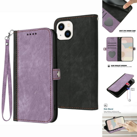 Nalacover Case for iPhone 14 Wallet Case with Detachable Wrist Strap Handbag Luxury PU Leather Flip Case, Magnetic Soft TPU Shockproof Protective Cover with Kickstand Card Slots Case,Purple