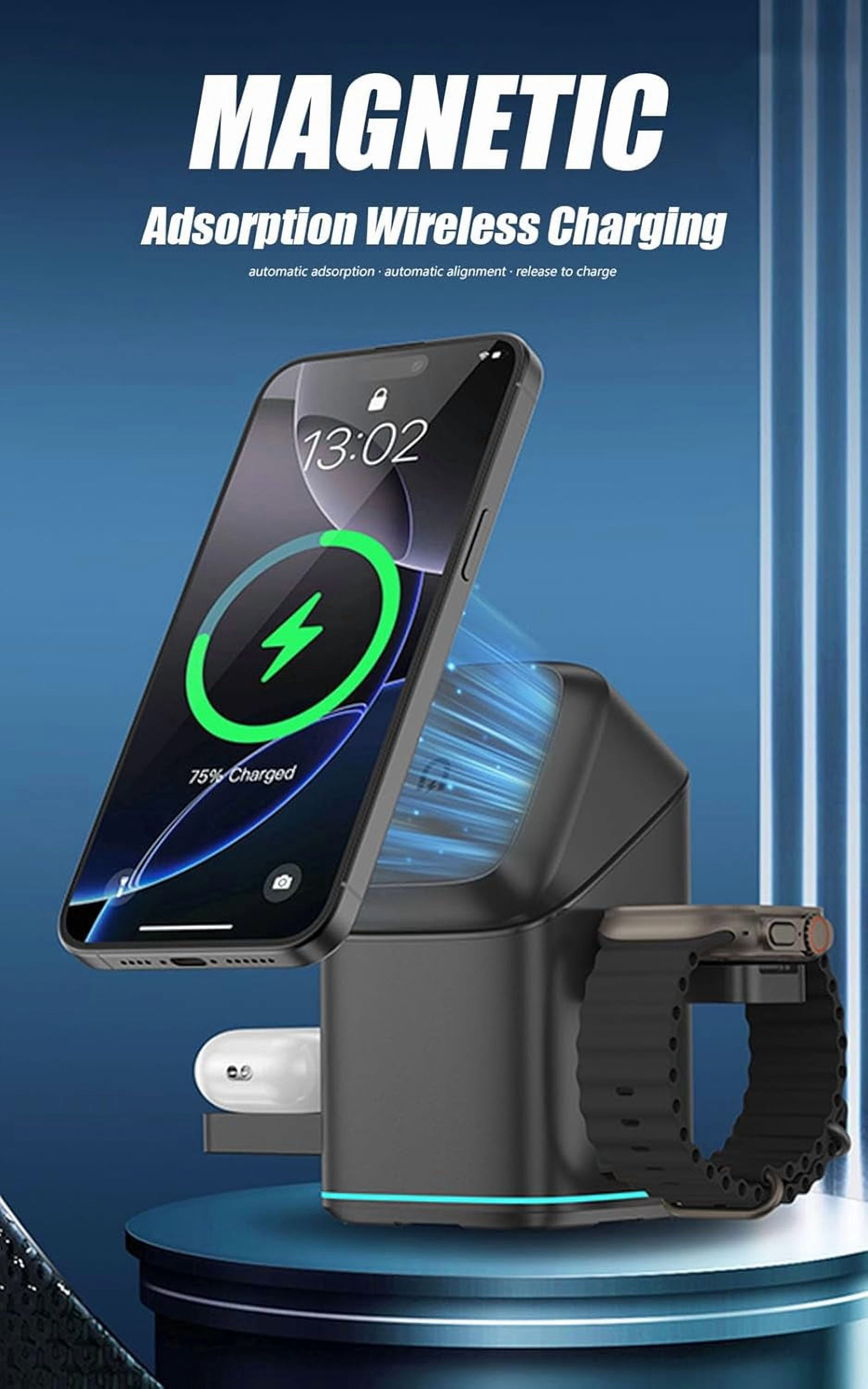 3-in-1 Wireless Charger-Wireless Multi-Device Charging Touch Pop-Up Charging, 15W Fast Charger for iPhone, Samsung, AirPods & Smartwatch | Qi-Certified, Multi-Device Desk Organizer (Black)